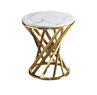 Table d'angle de canapé ronde plaquée or, en acier inoxydable, en marbre