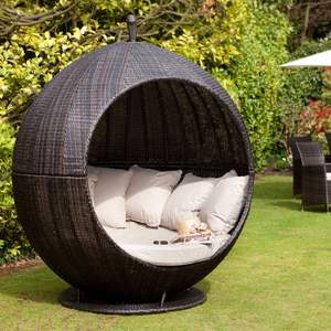 Cozy Cushioned Weather-Resistant Modern Outdoor <b>Rattan</b> Bird's Nest <b>Daybed</b> for Hotel Dining Backyard Napping Outdoor Furniture - Product Image 3