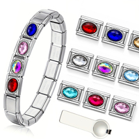 Pulsera Italiana con Dijes en Forma de Bola, Acero Inoxidable, Cristal, Diamantes de Imitación, Chapado en Oro de 18K, Elástica, Moderna y a la Moda