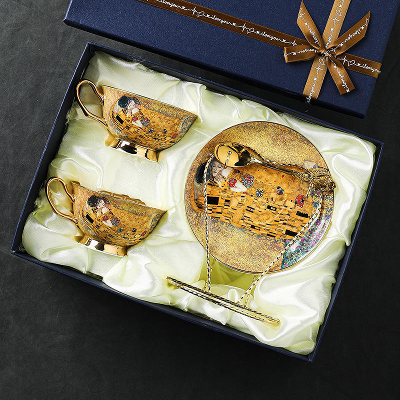 Egyptian couple two cup saucer spoon with cup holder gift box