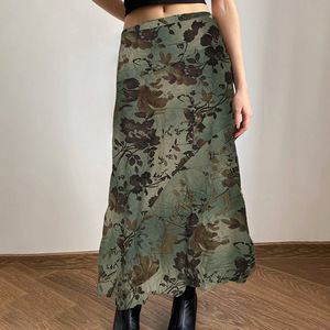Falda Midi de temperamento adelgazante de cintura alta con diseño dividido Irregular de impresión Vintage para mujer - Product Image 3