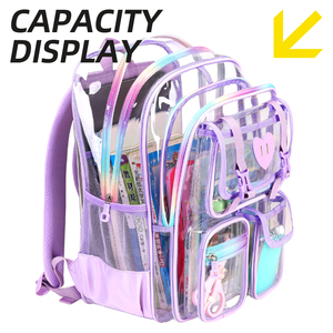 <span class=keywords><strong>Mochila</strong></span> Escolar Transparente de PVC Resistente con Múltiples Compartimentos Color Rosa para Niños de <span class=keywords><strong>Primaria</strong></span>, Venta al Por Mayor - Product Image 4