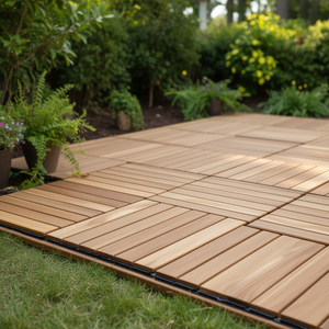 Dalles de terrasse emboîtables 12 x 12 carrées en bois d'acacia pour extérieur, patio, bord de piscine, design moderne - Product Image 2