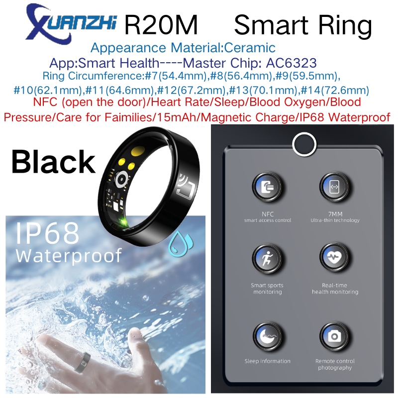 Bague intelligente noire Xuanzhi-R20M-health-NFC-fitness