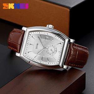 Skmei Men's <b>Rectangular</b> Leather Strap <b>Watch</b> Quartz Analog Date Display 12mm Stainless Steel Buckle Business Style - Product Image 2
