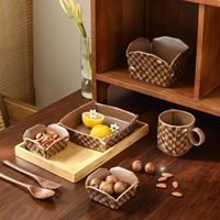 Assiettes en céramique, plats à collation et tasses à café à motifs de chiots de dessin animé rétro et de forêt de Louis, vaisselle quotidienne pour la maison