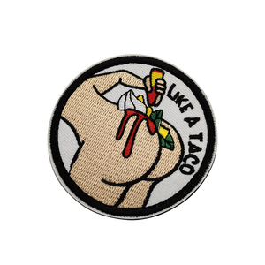 Écusson rond brodé drôle avec motif 'LIKE a TACO', en tissu de qualité 'ASS With Taco', à coudre sur sacs, chapeaux, polos, vestes - Product Image 3