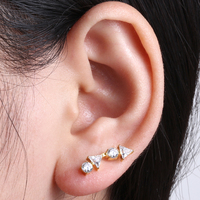 Piercing Labret en Titane G23 ASTM F136 à Filetage Interne, Barre Courbe, Triangle Rond, Zircon Cubique, 16G, pour Cartilage, Lèvre, Hélix, Plaqué Or