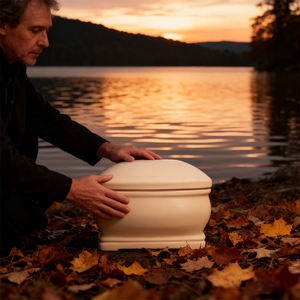 Urna Funeraria Ecologica Biodegradabile in Argilla Caolino Qianrui, Urna a Forma di Bara Beige per Ceneri di Animali Domestici e Neonati - Product Image 5