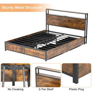 AJUNION <span class=keywords><strong>Lit</strong></span> industriel en bois et métal Cadre <span class=keywords><strong>de</strong></span> <span class=keywords><strong>lit</strong></span> plate-forme Queen Size avec lumière LED Station <span class=keywords><strong>de</strong></span> charge USB Tête <span class=keywords><strong>de</strong></span> <span class=keywords><strong>lit</strong></span> à 4 tiroirs <span class=keywords><strong>de</strong></span> rangement - Product Image 5
