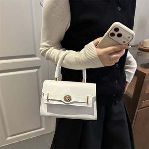 Borsa quadrata piccola retrò francese di alta gamma, borsa da donna alla moda, portatile, in platino, con cuciture a contrasto, borsa Katie da donna - Product Image 6