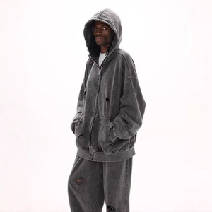 Hot Supplier Hoodies <strong>Men</strong> Distressed Streetwear Y2K Loose Oversized Zip up Hoodie Acid Washed <strong>Clothes</strong> <strong>Men</strong> for Unisex - Product Image 1