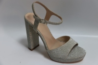 Dernières chaussures de mariée à bride cheville argentées à paillettes pour femmes, bout ouvert, talons épais, plateformes, sandales à talons hauts pour mariage