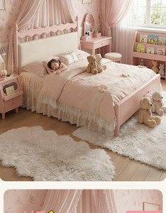 Elegante Cama <span class=keywords><strong>de</strong></span> Princesa <span class=keywords><strong>de</strong></span> Madera Tallada a Mano en Color Rosa para Dormitorio <span class=keywords><strong>de</strong></span> Niñas, Cama Infantil <span class=keywords><strong>de</strong></span> Estilo Provincial Francés - Product Image 2