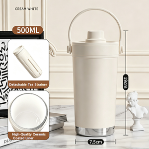 แก้วกาแฟแบบพกพาขนาด 500 มล. บุเซรามิก ขวดน้ำสแตนเลสเก็บความร้อน พร้อมหูจับ ป้องกันการรั่วซึม เหมาะสำหรับกิจกรรมกลางแจ้ง - Product Image 3
