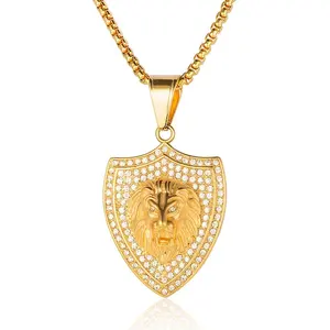 Bán buôn Bling hiphop đồ trang sức 18K vàng mạ thép không gỉ Iced out Bling sư tử đầu mặt dây chuyền