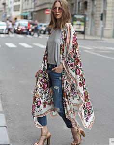 سترة طويلة نسائية بطباعة رقمية، كيمونو أنيق للشاطئ بنقشة زهور - Product Image 6