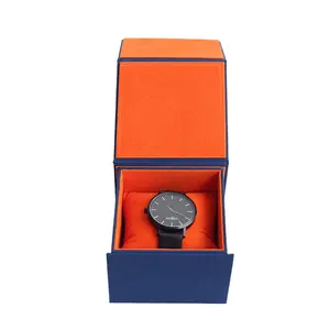 2023 새로운 사용자 정의 블루 멋진 종이 판지 럭셔리 독특한 보석 팔찌 보관 시계 선물 상자 포장 오렌지 파우치