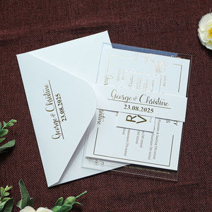 Simple Gold Foiling Clear Acrylic Wedding Invitation With Waist Band and <strong>RSVP</strong> Itinerary <strong>Card</strong> for Wedding Greeting Event Party - Product Image 3