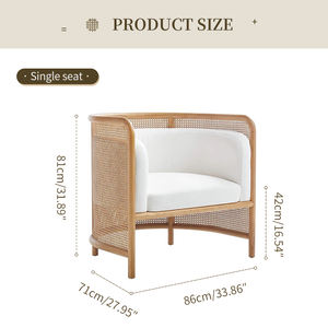 Ensemble de canapé lounge moderne minimaliste en rotin naturel et bois de frêne, écologique, durable, rembourré, pour appartement, hôtel, semi-extérieur - Product Image 4