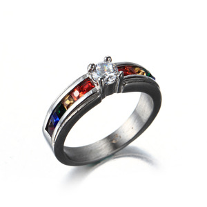Arco Iris Color cristal CZ orgullo anillo elegante acero inoxidable redondo brillante diamante <span class=keywords><strong>Gay</strong></span> orgullo LGBT lesbiana anillo Unisex - Product Image 2