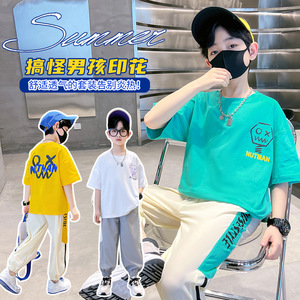 Boys' Summer Two-Piece Sports and Leisure Pants Thin and Handsome New Style Breathable Cotton with Print Casual <strong>Kids</strong> <strong>Clothes</strong> - Product Image 1