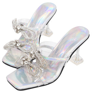 Mules argentées glamour avec talon de 8cm - Product Image 1