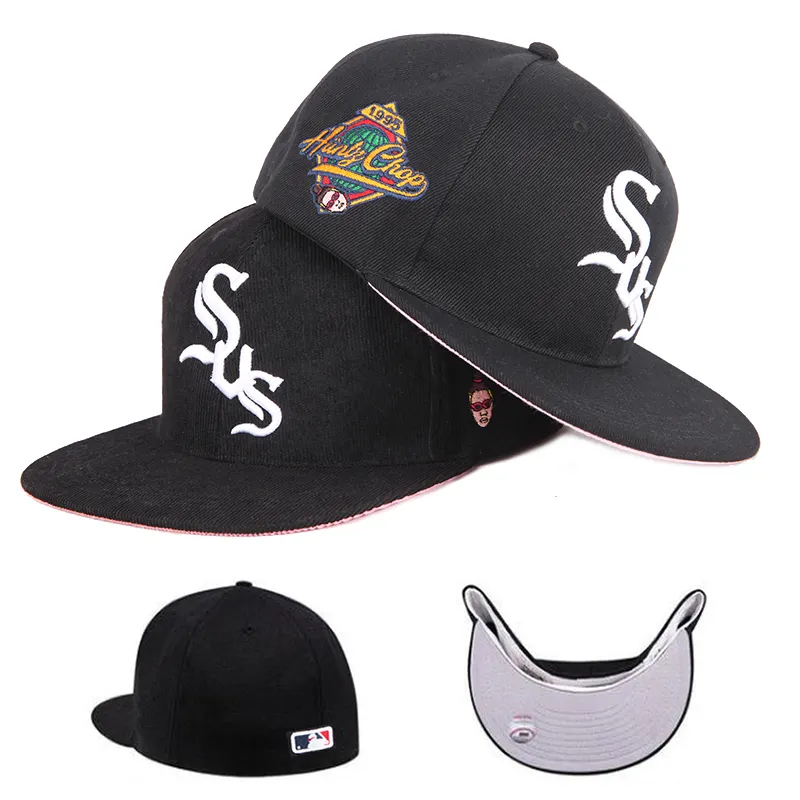 wholesale mens flat brim embroidered fitted baseball hat custom fitted hat gorras snapback cap
