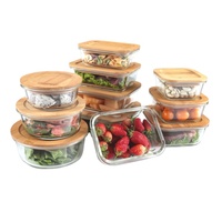 Ensemble de rangement alimentaire en bambou naturel personnalisé, boîte de rangement alimentaire pour la cuisine, récipient de stockage alimentaire en verre