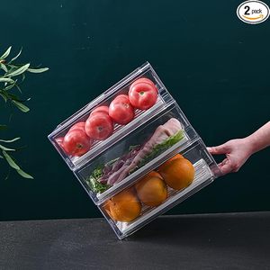 家庭厨房可堆叠冰箱收纳盒可重复使用的食物储存容器冰箱抽屉收纳盒 - Product Image 3
