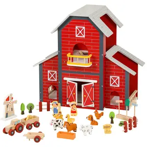 Grande maison de ferme jouets en bois avec animal pour enfants bricolage deux étages granges Puzzle filles garçons ferme jeu de rôle jouets d'apprentissage éducatifs