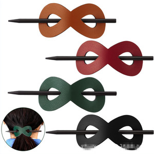 Barrette française personnalisable en cuir PU avec épingle coulissante en forme de 8, accessoires pour queues de cheval souples et <span class=keywords><strong>cheveux</strong></span> <span class=keywords><strong>fins</strong></span> - Product Image 1