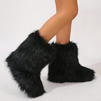Bottes d'hiver élégantes pour femmes en fausse fourrure noire, à enfiler, avec amorti, mi-mollet, bout rond, bottes de neige