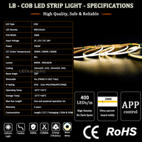Bande LED COB ultra-fine sans points de cuivre 12V/24V 3MM 400 LED 3000K-6000K Blanc Chaud 5M/10M Dimmable et Découpable avec Contrôle Vocal