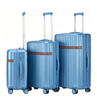 Ensemble de 3 valises trolley rigides classiques bleu clair en ABS avec serrure à combinaison, idéales pour les voyages en extérieur et faciles à transporter à l'aéroport