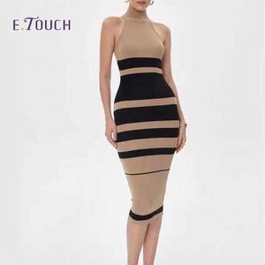 حار بيع تصميم محبوك صوف صوف صوف صوف فستان نسائي عارية الكتف أزياء عارضة طويلة فساتين النساء عارضة - Product Image 1