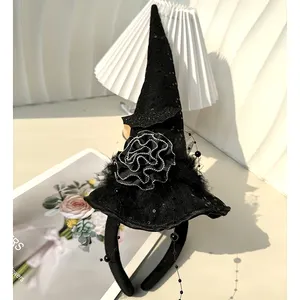 Halloween Party Halloween cappello Mini fascia per capelli a pipistrello con perline di pizzo cappello da strega accessori per capelli accessori per capelli da donna