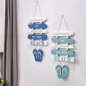 Zapatillas creativas, barra de letras conectada a marcas de dos caras de artesanía de madera para decoración del hogar de estilo oceánico - Product Image 1