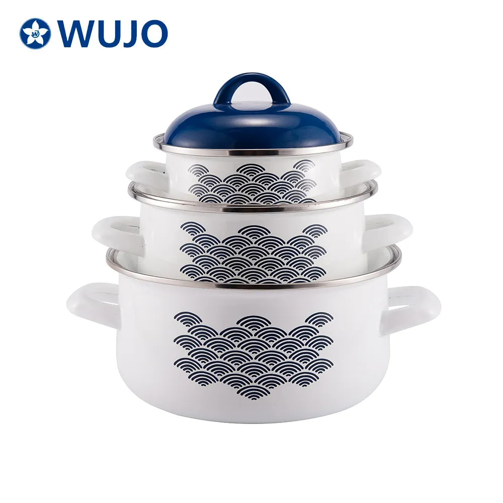 WUJO אמייל מטבח Cassroles 3 pcs אמייל יצוק ברזל מיני כלי בישול תבשיל סירי סט