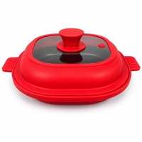 Plat à griller en silicone pour micro-ondes avec couvercle en verre trempé pour steak, bacon et légumes