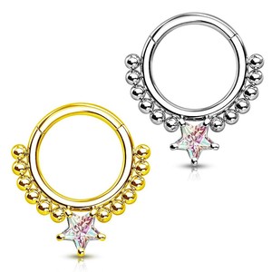 Anneau de nez en acier inoxydable, design floral, incrustation de zircon, ouverture sans soudure, bijoux cadeau - Product Image 5