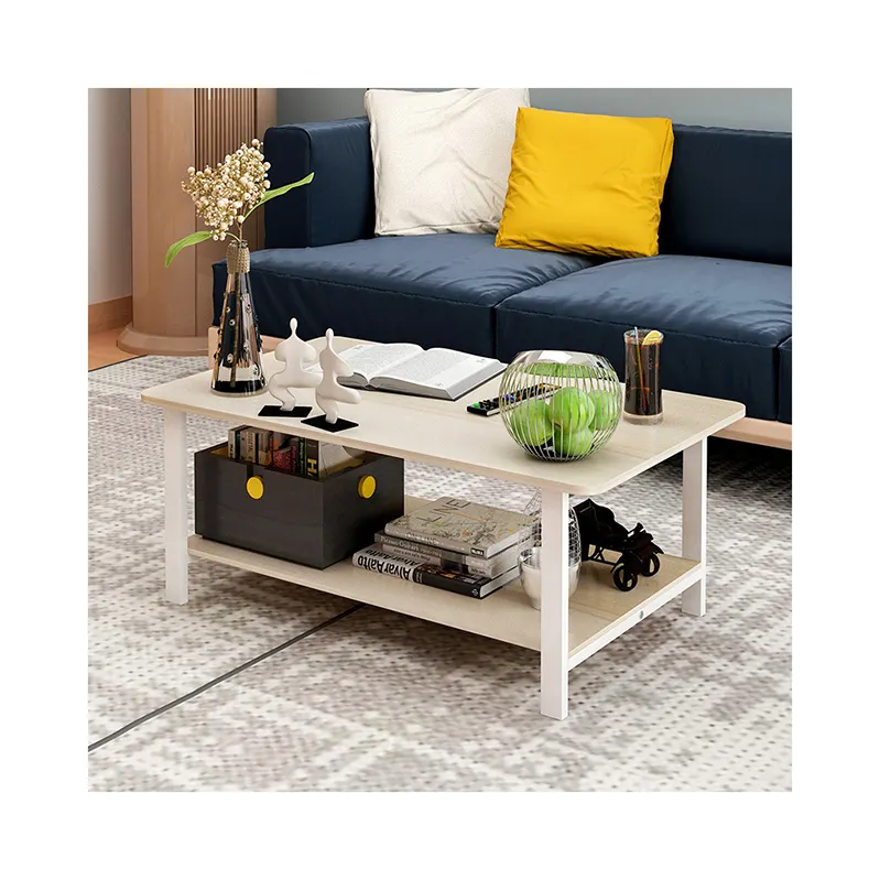 Simple Modern Living Room Double Coffee Table 47×22.8Inch White Maple Color US 