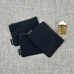 Pochette à monnaie en coton noir pas cher en gros, trousse de toilette de voyage personnalisée avec logo, sac à maquillage en toile pour femmes - Product Image 2
