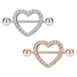Lot de 2 Piercings <span class=keywords><strong>pour</strong></span> Femme en Acier Chirurgical 14G, Anneaux de Téton et Anneaux de Langue, Motif Cœur Délicat avec Zircone Cubique, Barres de 25/8"(16mm), <span class=keywords><strong>Bijou</strong></span> Corporel - Product Image 1