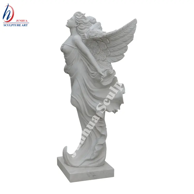 白大理石の女性石の飛行天使の彫刻