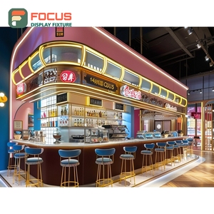 ตู้โชว์กาแฟร่วมสมัย ชั้นวางกระจกเข้ามุม โซนขนมหวาน ตู้โชว์คาเฟ่ลายไม้โอ๊ค - Product Image 5