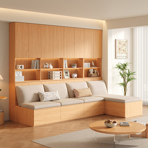 Sofá de Almacenamiento Minimalista de Madera XHA con Estantería Integrada, Mueble de Sala de Estar Montado en la Pared, Diseño Multifuncional - Product Image 5