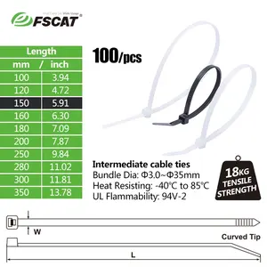 FSCAT คุณภาพสูงไนลอน 66 สายรัดพลาสติก 3.6*150 มม.Self-Locking สายรัดไนลอนพลาสติกมัลติฟังก์ชั่ Zip Ties