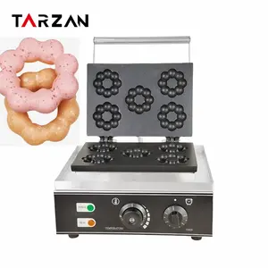 Comercial de aço inoxidável ameixa flor Waffle Baker máquina Non-stick 5 furos flor elétrica Donut Maker Snack crocante máquina