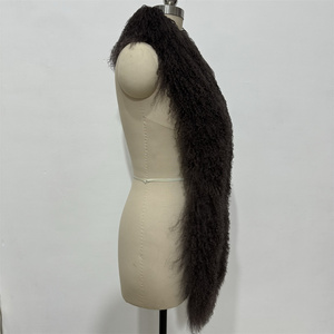 Customize Design Long Style Tibetan <strong>Lamb</strong> Natural Long Hair <strong>Curly</strong> Scarf Mongolian <strong>Lamb</strong> <strong>Fur</strong> Scarf - Product Image 2
